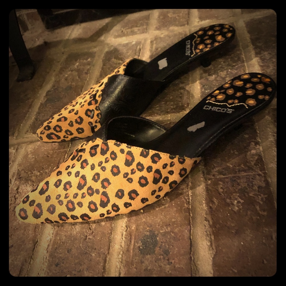 Leopard kitten heel mules